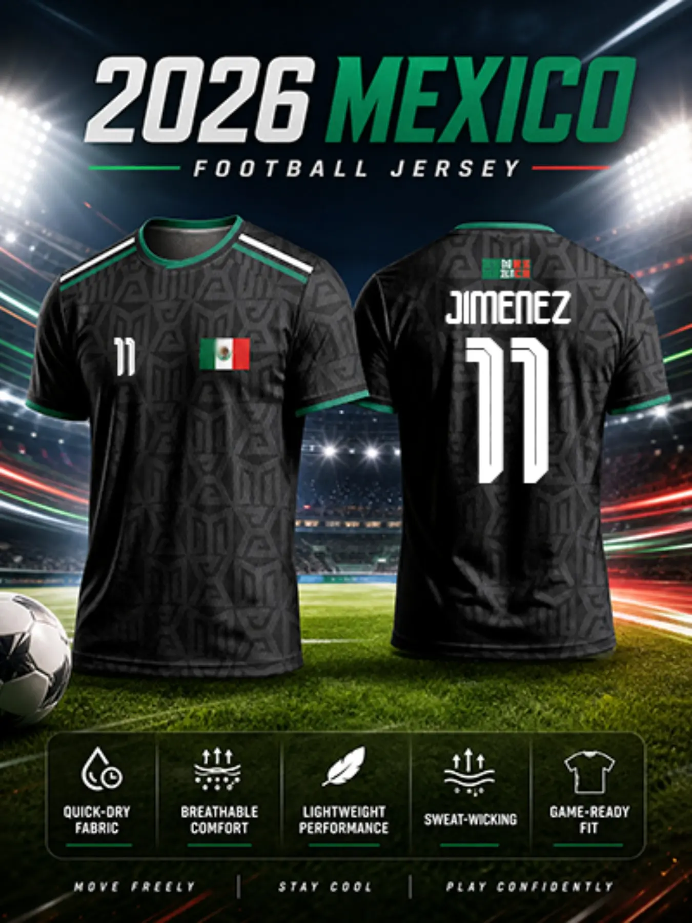 2026 Mexico Away Soccer Jersey, Geometric Maya Tribe Print, Quick-Dry Short Sleeve, Sporty Fitted Football T-Shirt for Fans