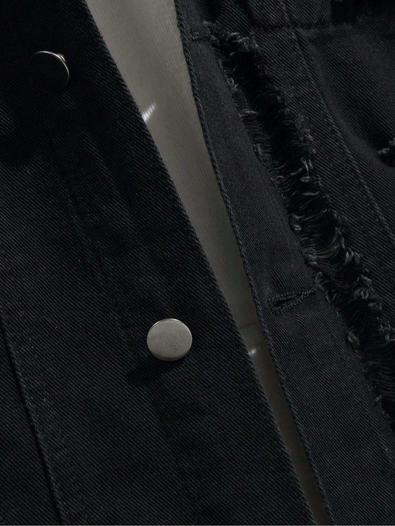 Men's Solid Ripped Design Button Down Denim Jacket, Regular Fit Casual Fashion Comfy Long Sleeve Outerwear Casual Fitted Jackets for Daily Wear, Men's Clothes for All Seasons, Coats