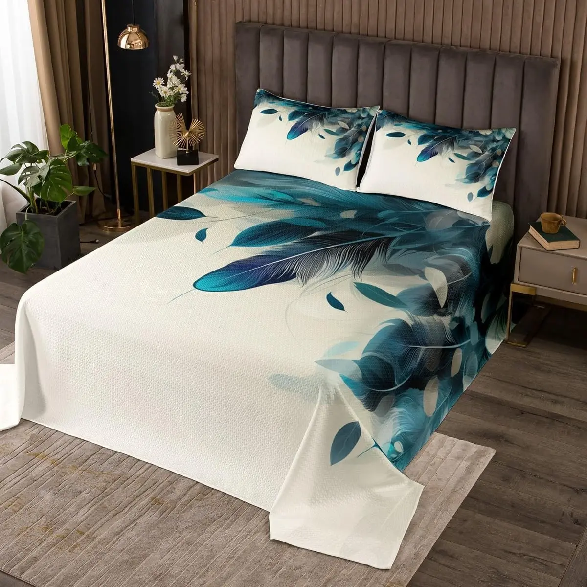 Peacock Bedspread King Size,Retro Bohemian Peacock Feather Quilted for Girls Teens Women Wild Bird Animal Coverlet Set Soft Luxury Aesthetic Quilt Set with 2 Pillow Cases Teal Blue