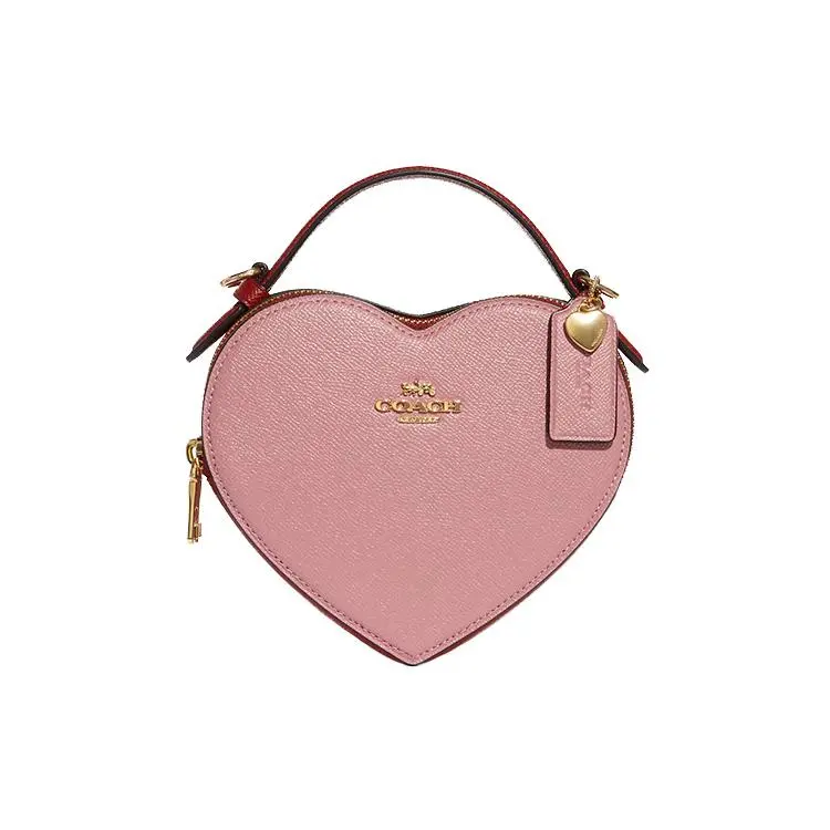 COACH Heart 15 Double-Layer Heart-Shaped Leather Handbag for Women, Crossbody and Top-Handle, Pink Two-Tone