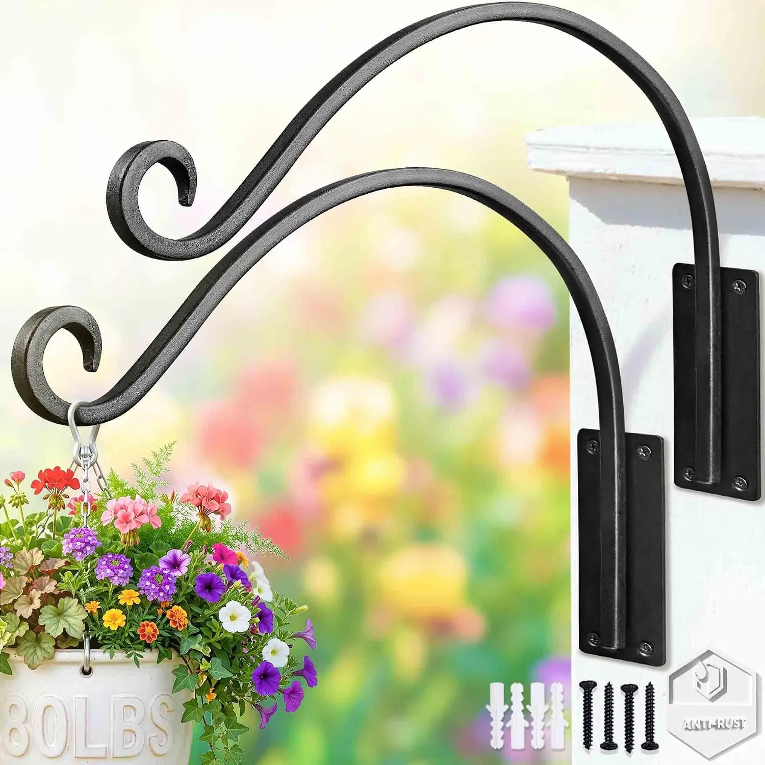 Duty Plant Hanger Bracket - 16" 80Lbs Wall Hook 2-Pack| Rust-Resistant Hook,Easy Install,/Indoor,Bird Feeders,Flower Baskets & Lanterns