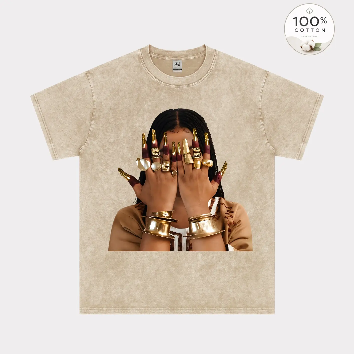 Men's Retro Oversized Round Neck Short-Sleeve T-Shirt - Casual, Loose-Fit Washed Soft Cotton Stretch Fabric Top with "Face-Covering Hands" Graphic, Ideal for Summer Vacations & Everyday Comfort