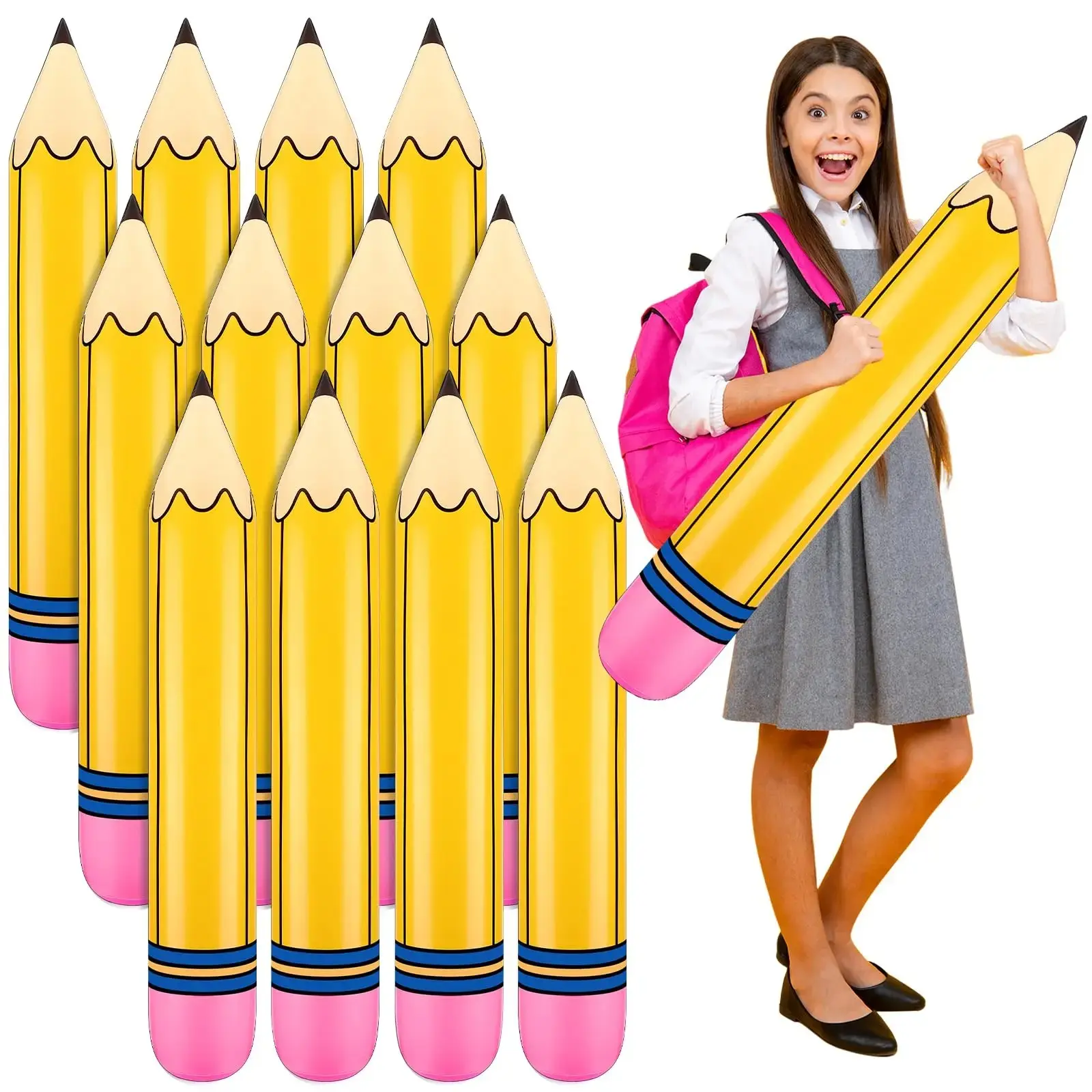 🎈 12-Piece Inflatable Pencil Balloon Set ｜ Giant PVC Multicolor Classroom Hanging Decor for Back to School, Welcome Party, First Day Supplies