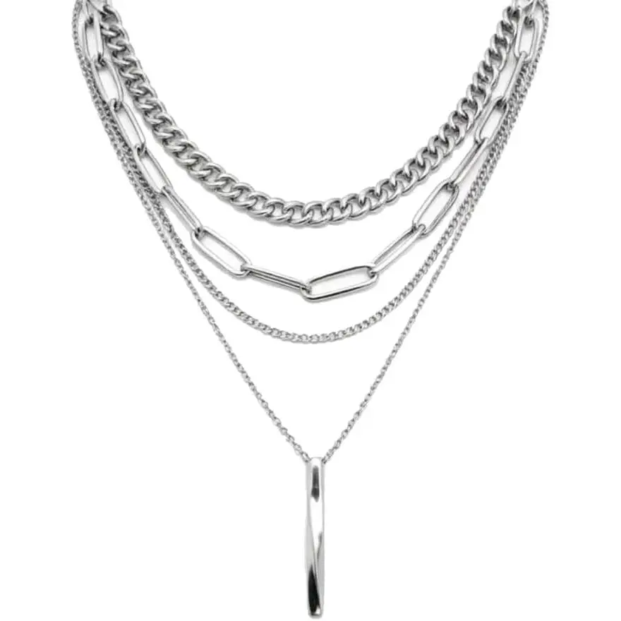 Silver Layered Necklaces Silver Chunky Layered Necklace for Women Trendy Dainty Chain Necklace Fashion Layer Necklace