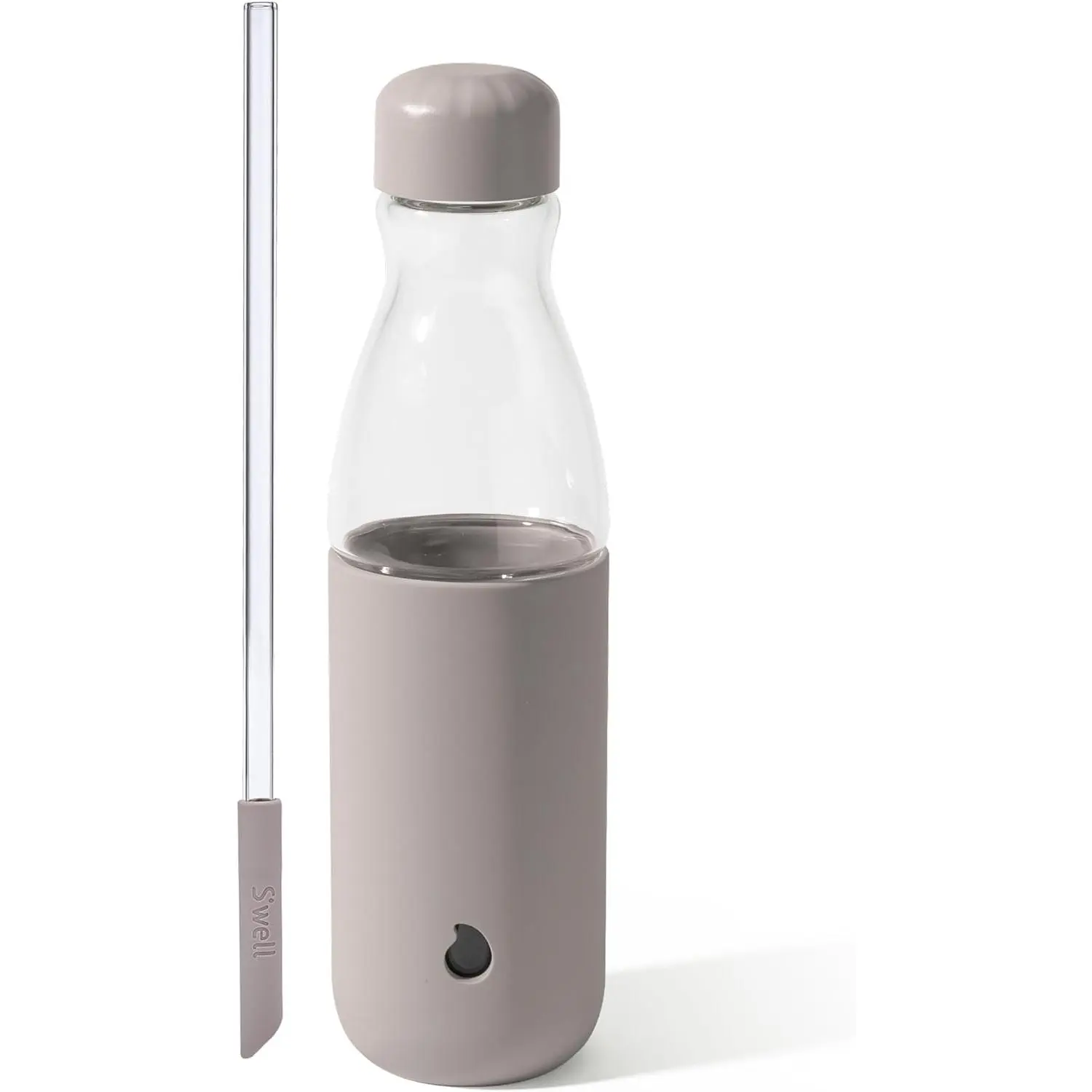 S'well Glass Original Water Bottle With Straw, 18oz, Lunar Grey, Borosilicate Glass Bottle With Collapsible Glass Straw And Silicone Sleeve, Zero Plastic, Leakproof, BPA Free