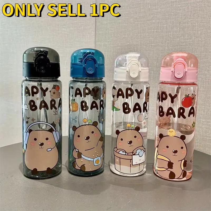 Adorable Capybara Cartoon Straw Cup, Trendy Capybara Print One-Button Lid Water Bottle, 780ML Transparent Large Capacity, Perfect for Travel & Office