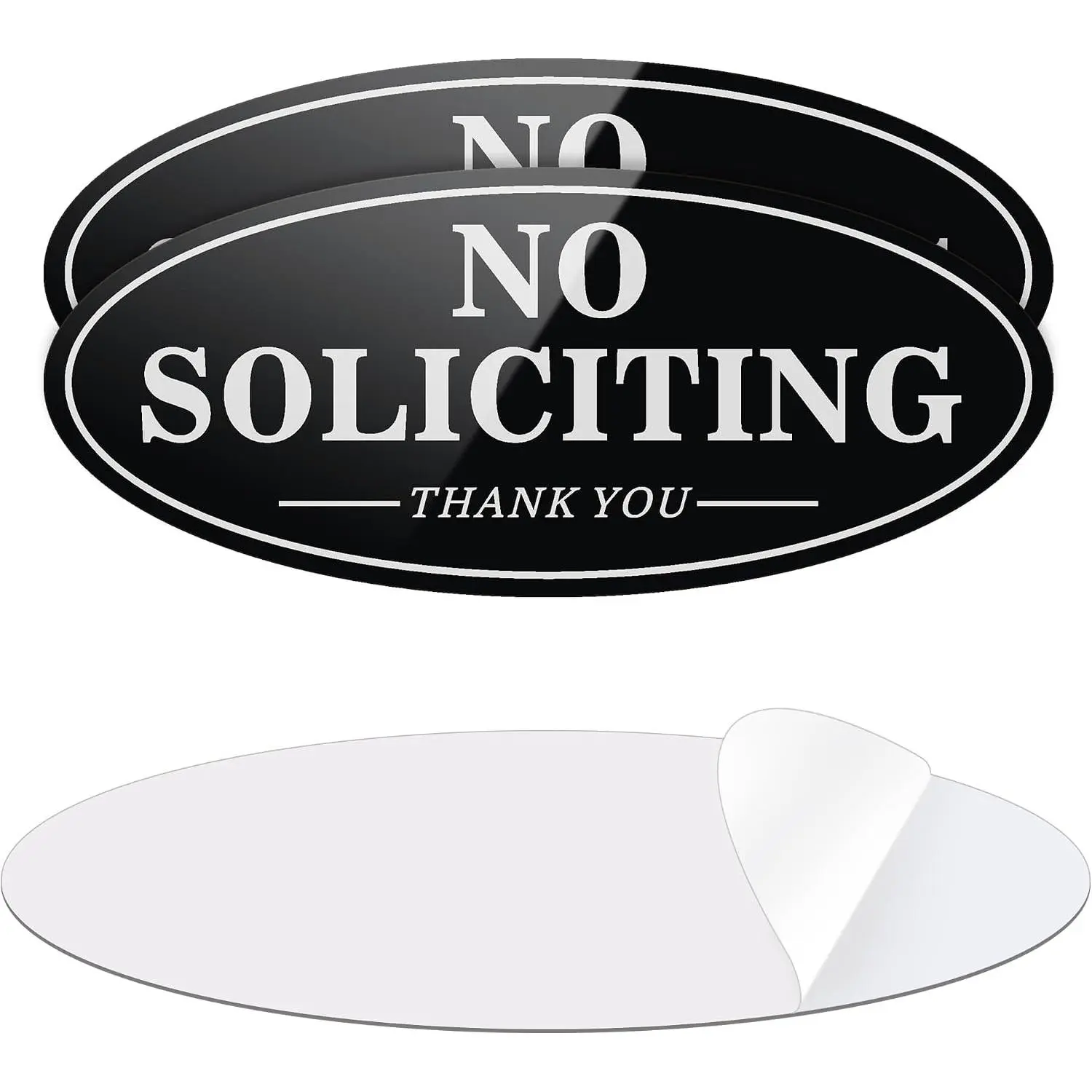 (2 Pack) No Soliciting Sign for House, Self Adhesive No Soliciting Sign for Front Door, No  Metal Sticker Signs for  and Yard (Black/White, 7 x 3 inches, Thank You)