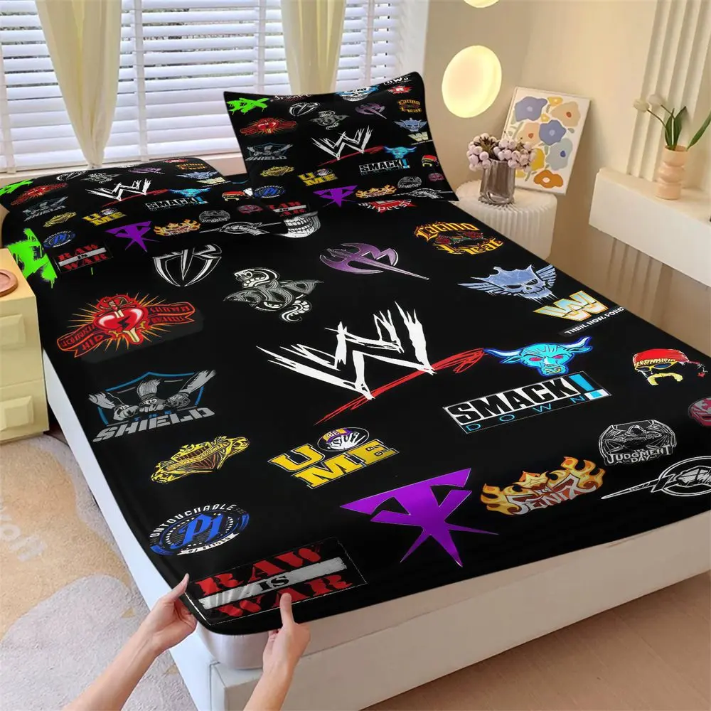 3Pcs Wrestling Logo Bed Sheets Set, Cool Sports Fan Fitted Sheet Set, Soft Microfiber Bedding Set for Teens & Adults, Stylish Graphic Print Bed Cover, Bedroom Decor No Fillers