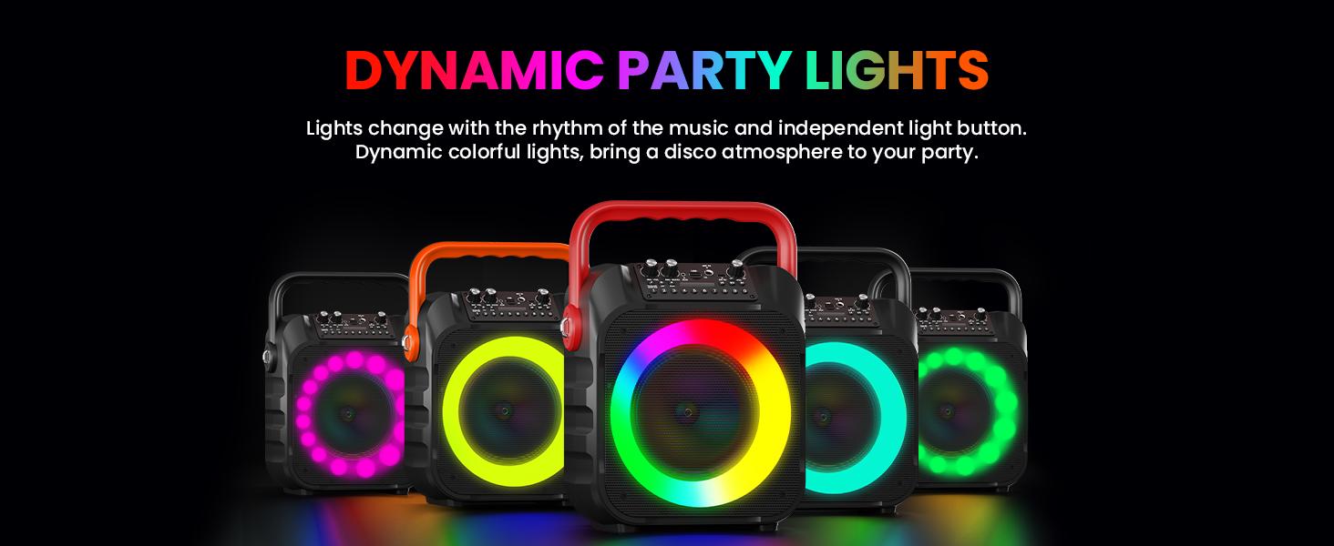 Karaoke Machine with Two Wireless Microphones, Portable Karaoke Machine for Adults & Kids, Portable Bluetooth Speaker with PA System, LED Lights, Supports TF Card/USB, AUX in, FM, USB,TWS (Black)-