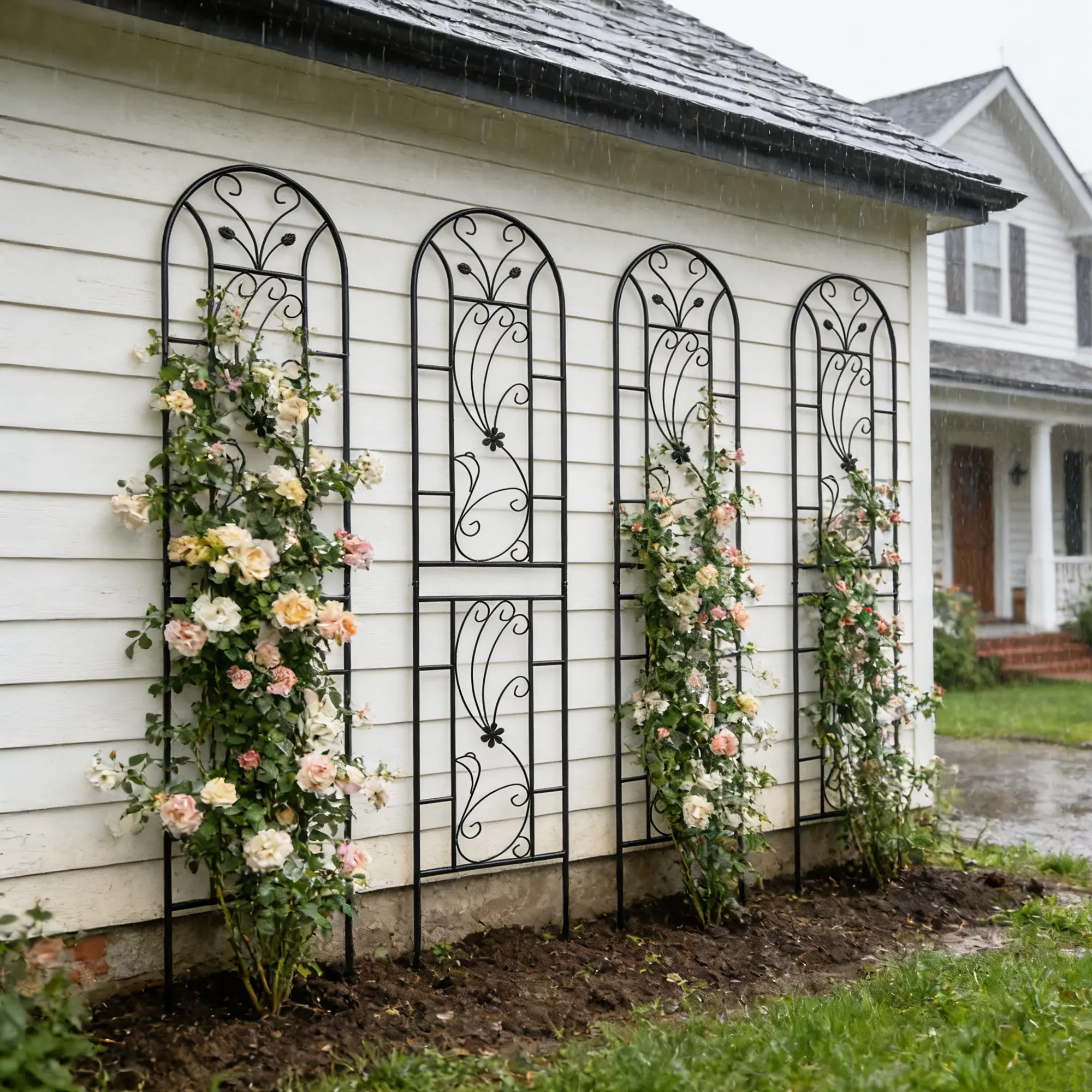 ARCH 4 Pack Metal Garden Trellis 86.7x19.7 Inch Rustproof Peacock Style Plant Support for Climbing Flowers Vegetables Outdoor Vine Trellis Black, Heavy Duty Garden Arch Trellis for Roses, Cucumbers, Ivy, Clematis, Backyard Patio Decor