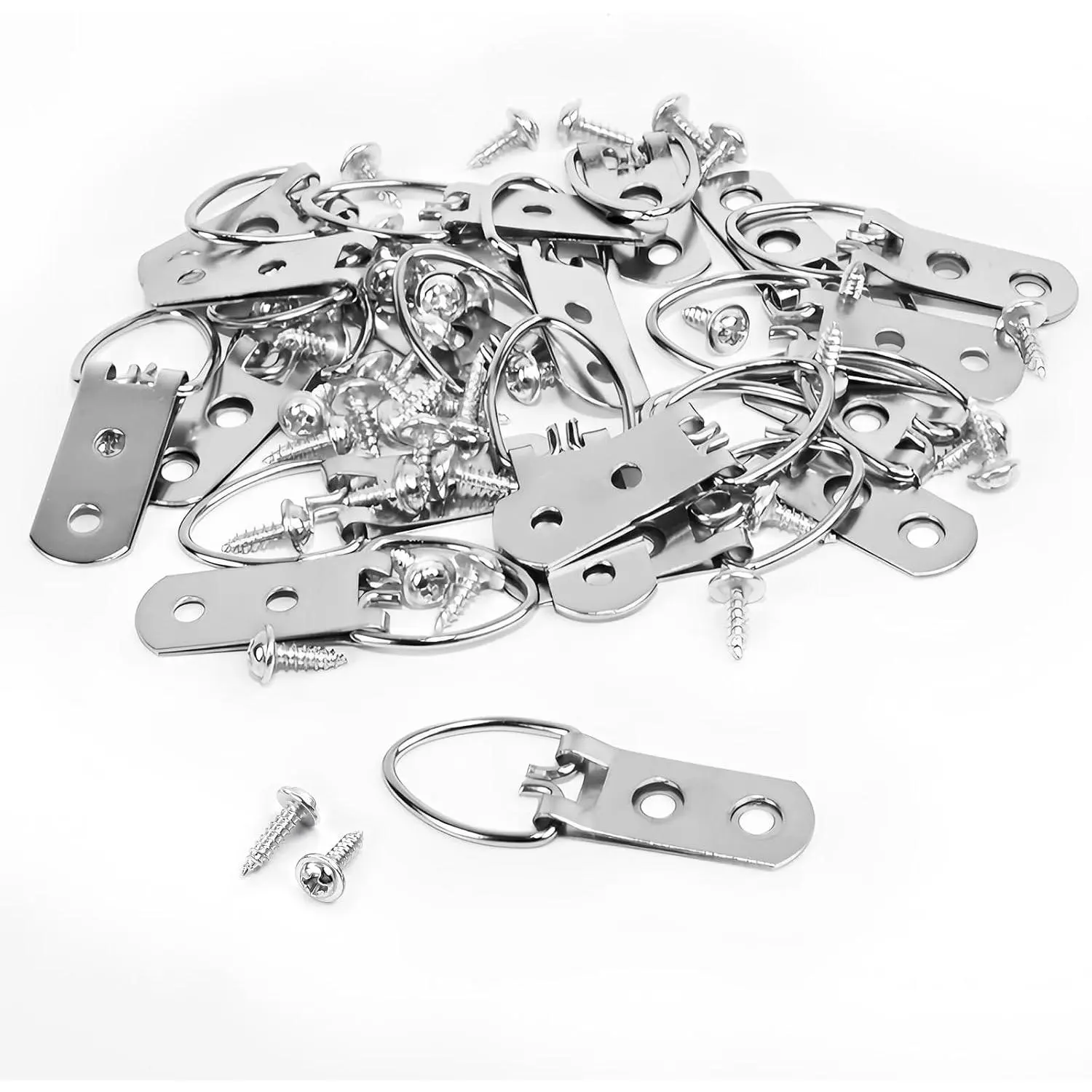 20 count Heavy Duty D Ring Picture Hangers with Screws,Stainless Steel Picture  Hooks Painting  Kit for Frame,Light Lamp,Mirror,Picture,Canvas (Double Holes Silvery)