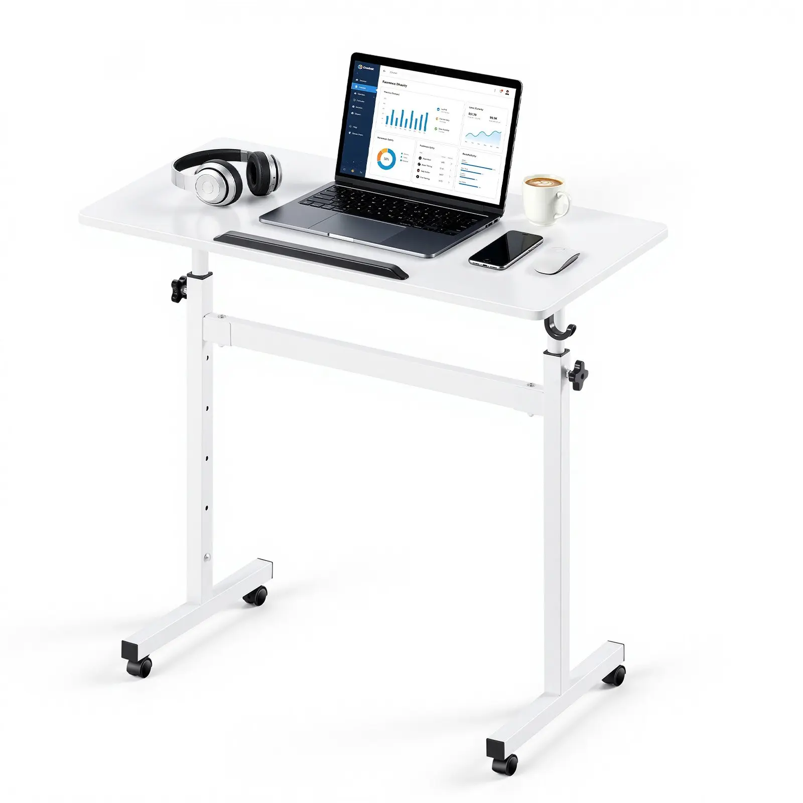 VEVOR Standing Desk, Adjustable Height Mobile Stand Up Desk 360° Tilting Desktop, 32 x 16 in Small Computer Sit Stand Rolling Workstation w/ Hook, Lockable Casters, 55.1 lbs Capacity for Home Office