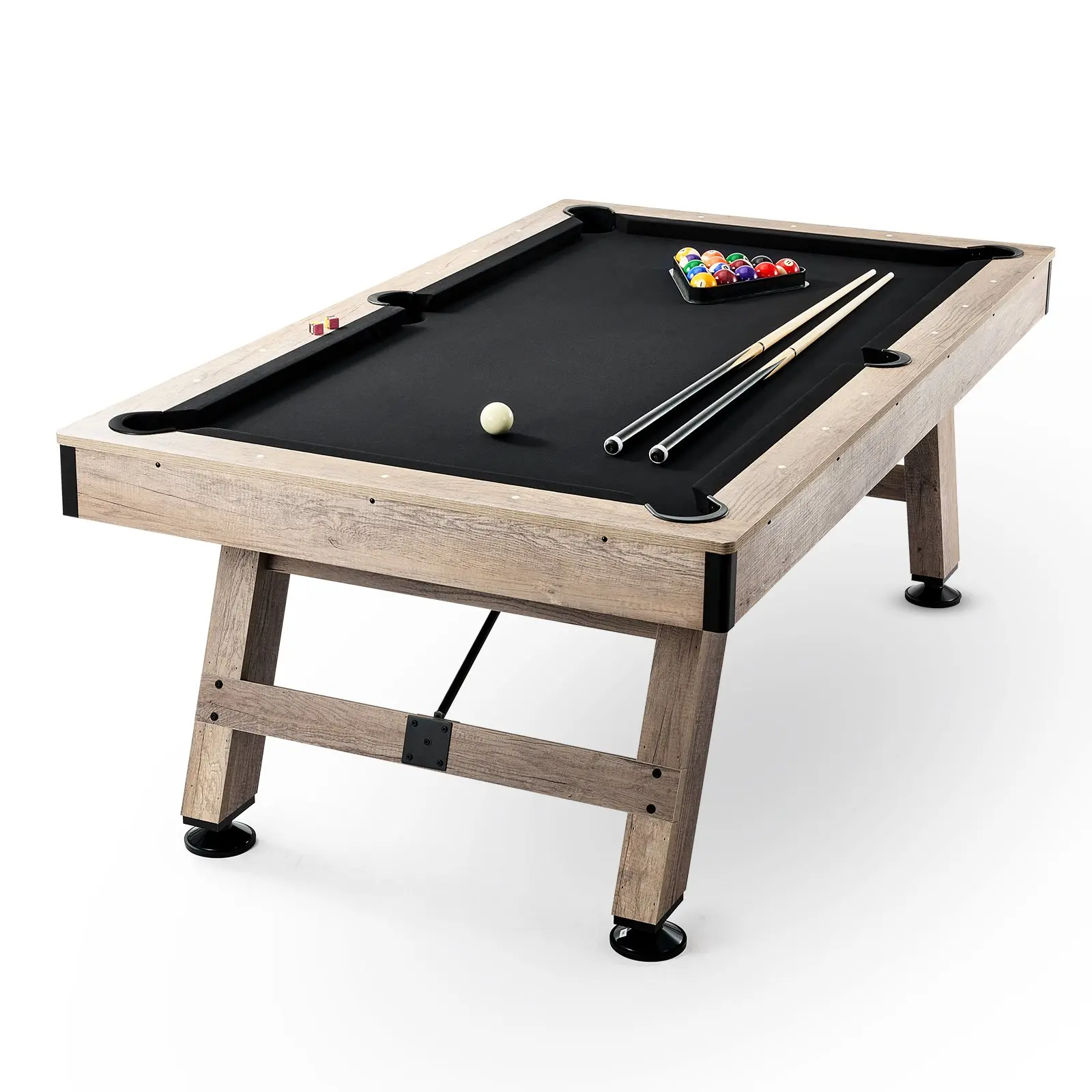 Billiards Table, 7 ft Pool Table, Adjust Legs Stable Billiards Table, Pool Table Set Includes Balls, Cues, Chalks and Brush, Wood Color with Black Cloth, Perfect for Family Game Room Kids Adults