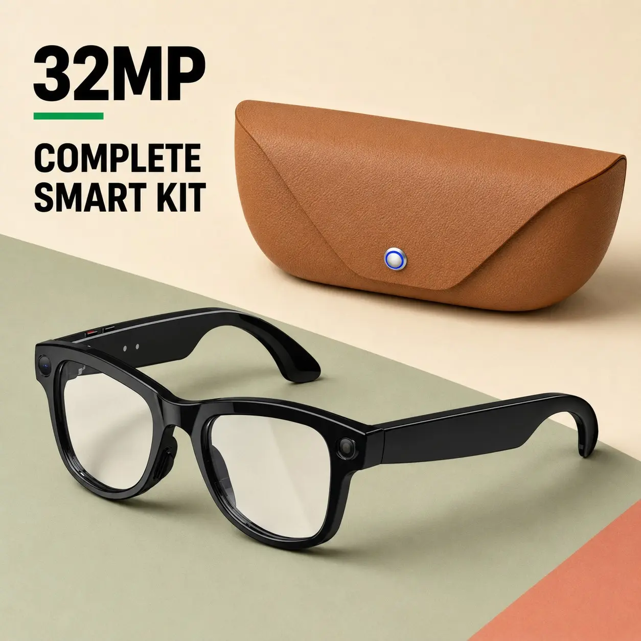 Outdoor Adventure Glasses Smart Wearable Glasses 2026 AI Camera Eyewear, HD Stabilized Video Recording, 32MP Photos, Voice Control, Real-Time Translation, Bluetooth Calling, Portable Charging Case