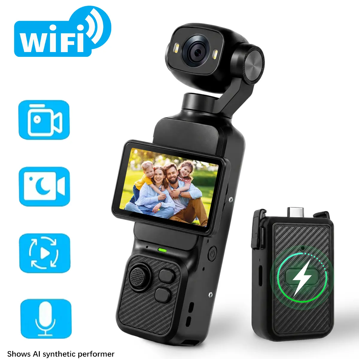 Vlogging Camera, Pocket Handheld Video Recorder for Content Creator, 1080P HD Loop Recording, 180° Rotatable Lens & 90° Vertical Horizontal Touch Screen, Dual LED Fill Light, Extended Battery Pack for Outdoor Cycling Hiking Daily Vlog