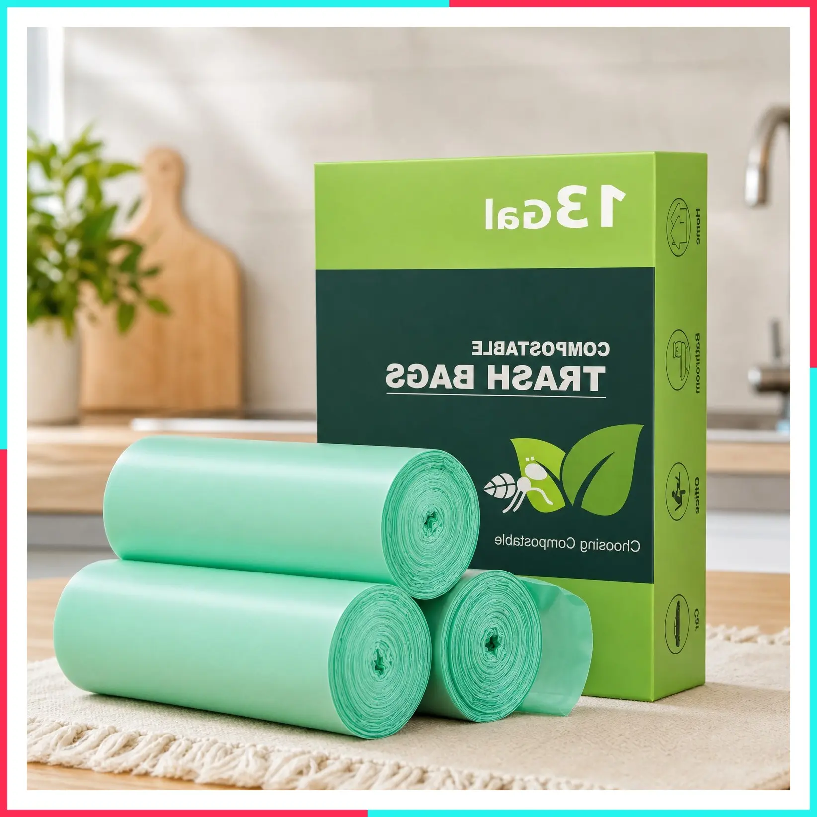 Compostable 13 Gallon Tall Kitchen Trash Bags, 45 Count | Leak-Proof, Biodegradable Large Garbage Bags for Kitchen, Home, Office, Yard, Outdoor