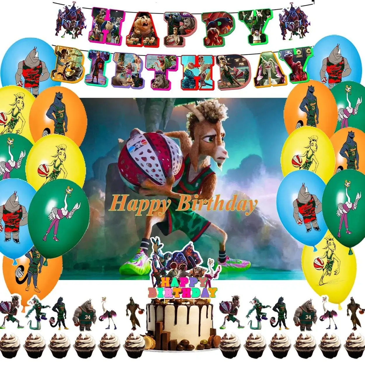 Cartoon GOAT  Miracle Dream Team Background Birthday Party Decor Cake Topper Balloons Banner Supplies Backdrop Photography Props