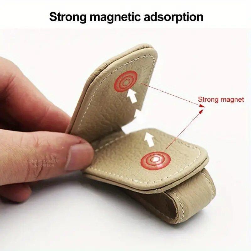 Car Sun Visor Sunglasses Holder, 1 Count Magnetic PU Leather Sunglasses Holder & Bill Card Holder, Car Organizer, Car Storage Organizers, Universal Car Interior Accessories