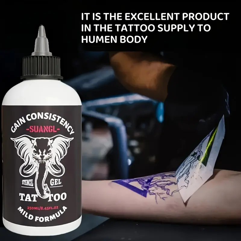 2 Pack 8.45oz Tattoo Stencil Transfer Gel, specially formulated for applying tattoo stencils. An essential tattoo supply, compatible with stencil transfer machines for both professional tattoo artists and beginners.