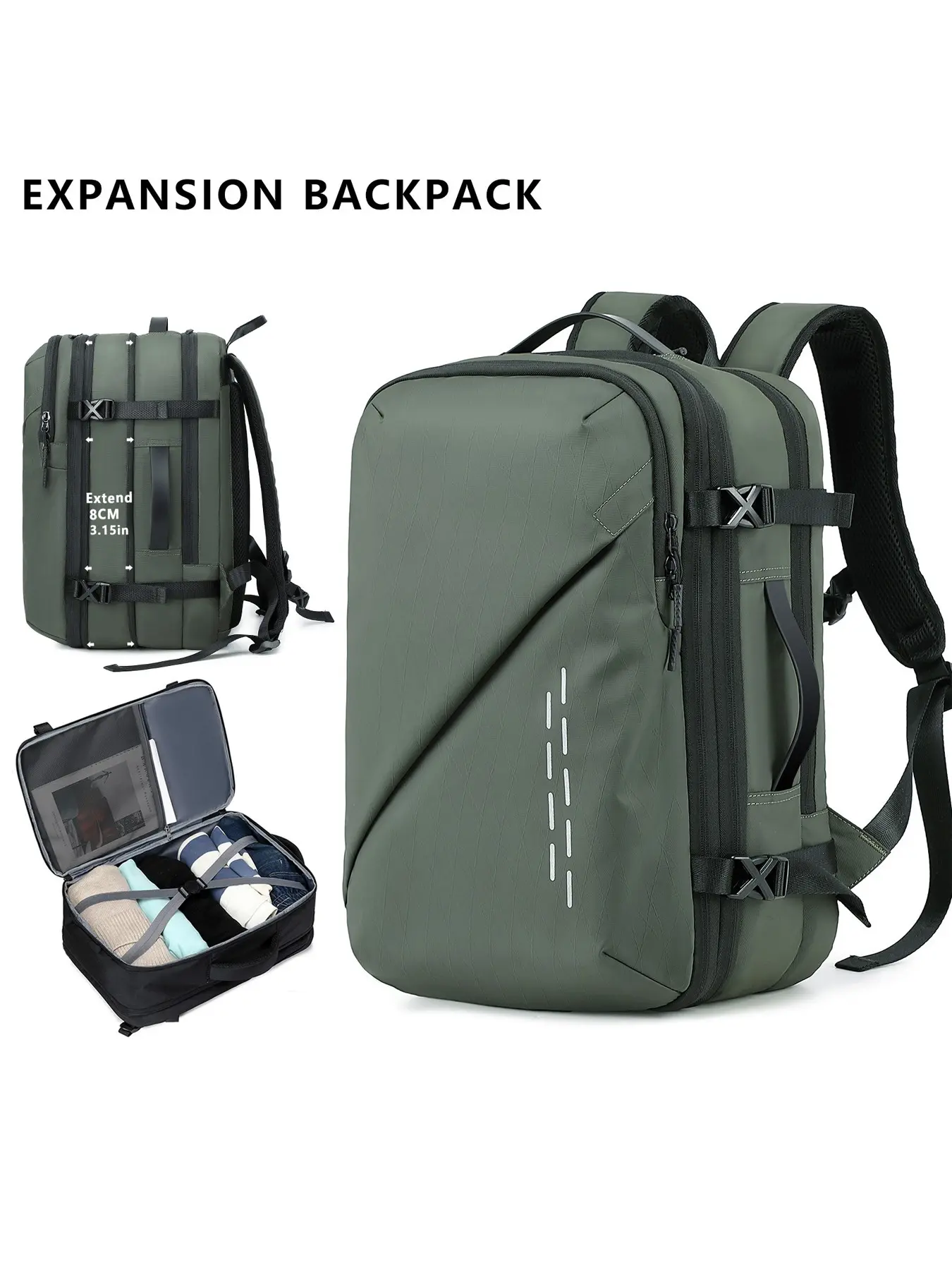 Men's Expandable Compression Backpack 40L, Large Capacity 15.6 Inch Laptop Bag, Breathable Stress-Reducing Business Travel Backpack