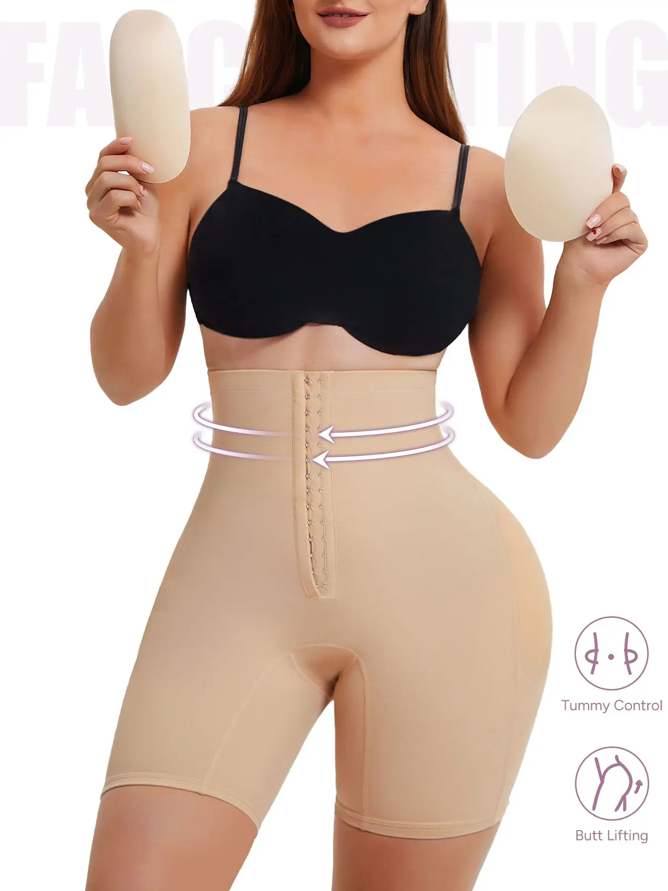 High Waist Four-Way Shapewear Pants, Dual Compression Strong Sculpting, Detachable Butt Pad, Breathable Tummy Control Undergarment, Flat Belly Cincher