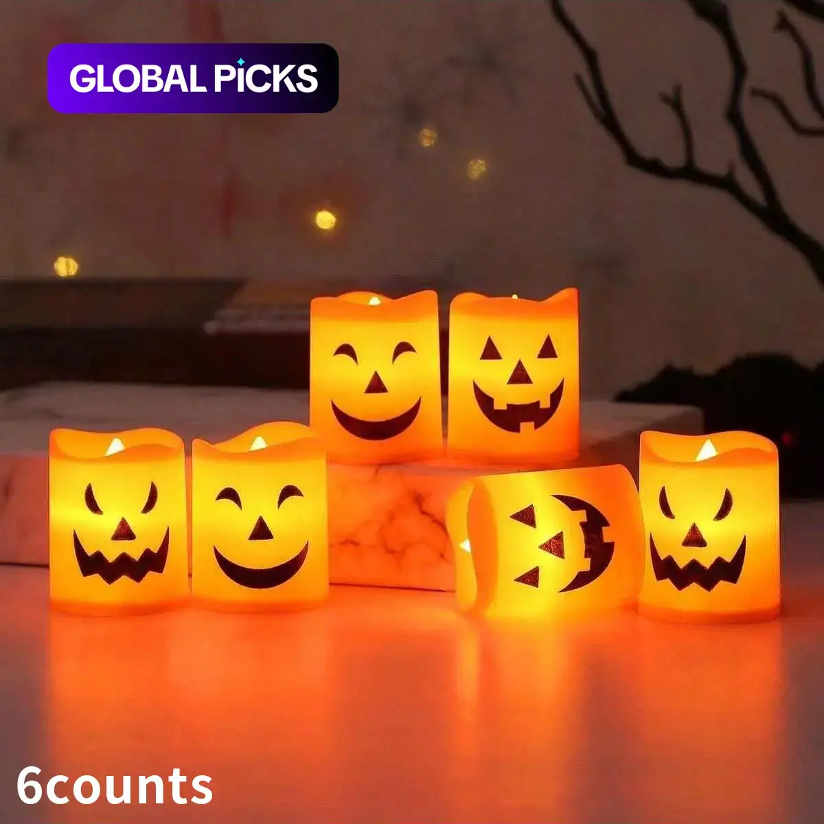 Halloween Ghost Face Design LED Candle Light Set, Battery Powered LED Candle Light, Decorative Light for Home Party Festival, Glowing Led Lights #GLOBAL PICKS