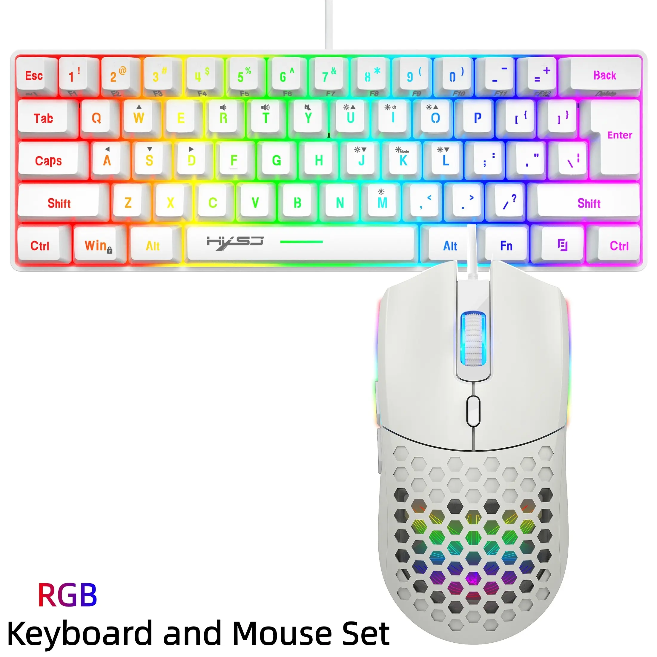 Wired Keyboard and Mouse Combo, Keyboard and Mouse Set, 61-Key Membrane Keyboard with Colorful Backlight, 6-Button Wired Optical Mouse, USB Plug and Play