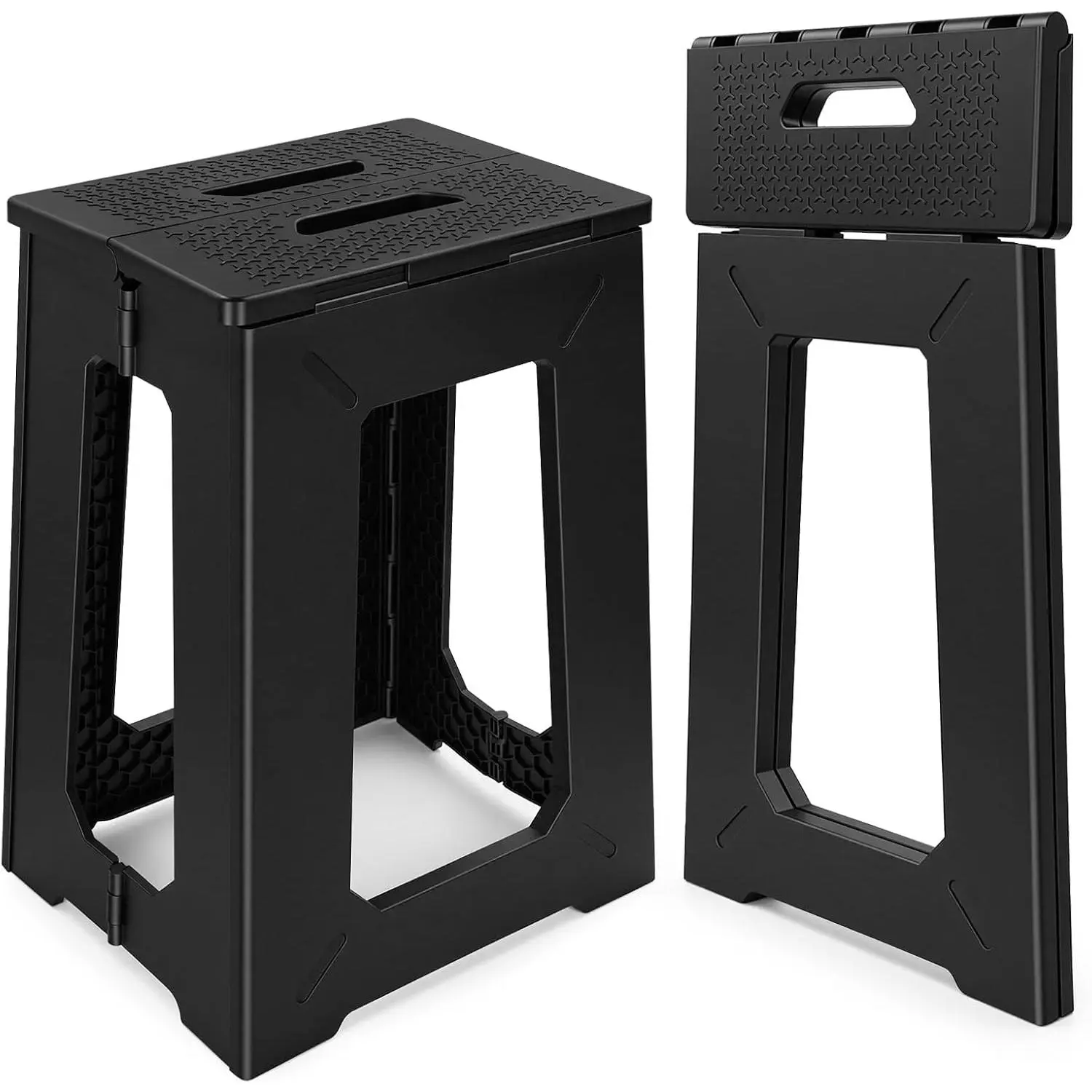 Foldable Stool Chair, 17.7” Tall Folding Seat for Adults up to 400 lb, Heavy-Duty Plastic Foldable Stool for Sitting, Portable Compact Folding Chair for Home Outdoor Camping, Black