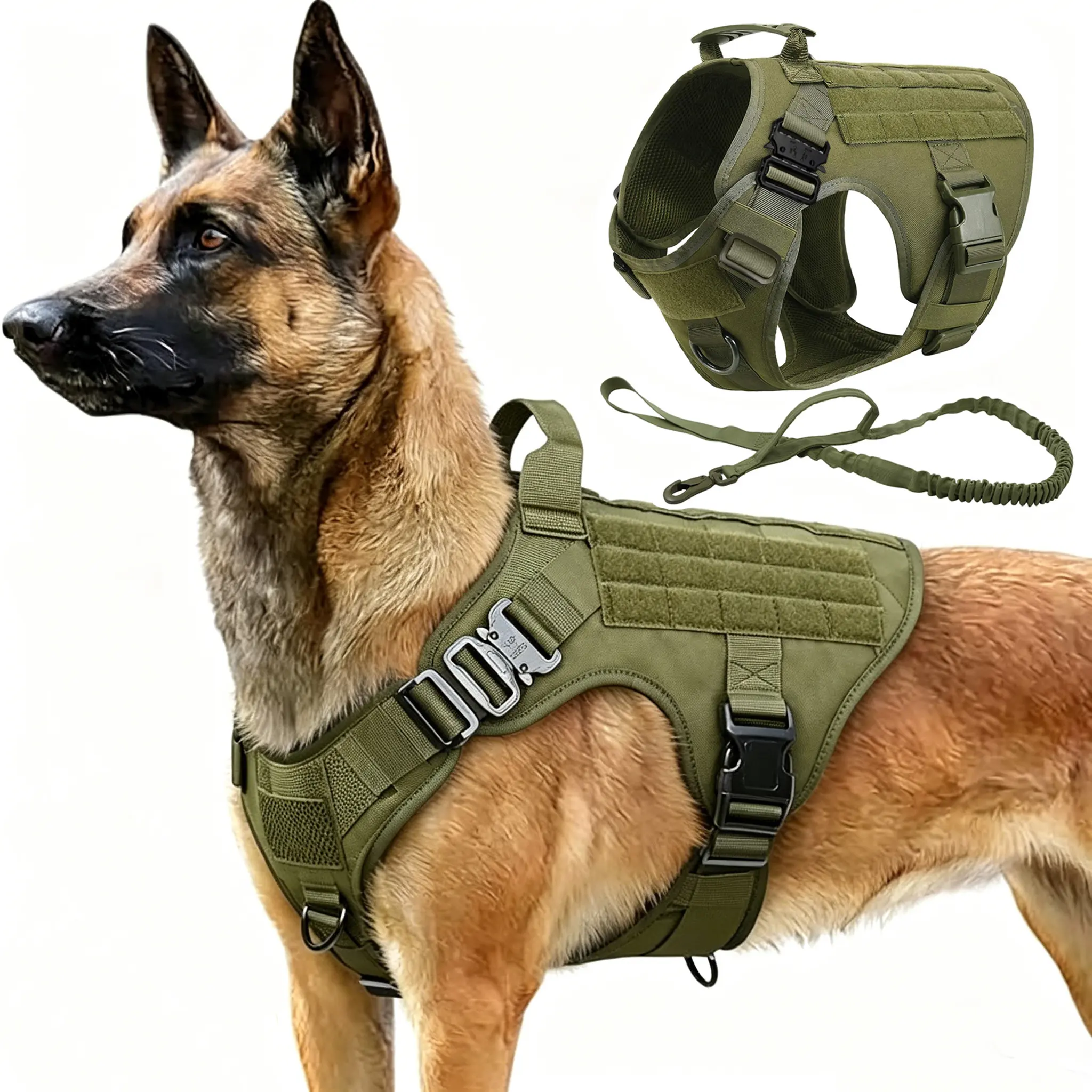 Large Dog Tactical Harness and Leash, Adjustable Pet Harness with Velcro Panel, Service Dog Vest German Shepherds and Dobermans Walking, Hiking, Training, Multiple Colors Available