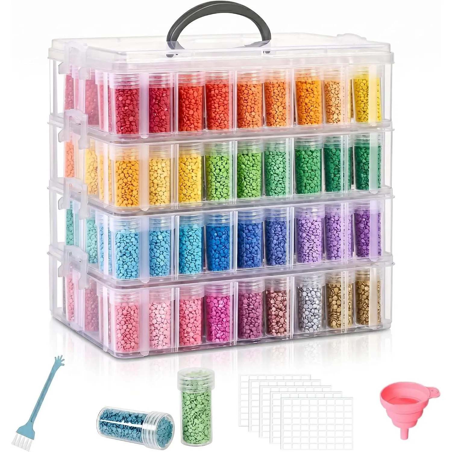 Plastic Diamond Painting Storage Container, 4-Tier Bead Organizer Box with 200 Slots, Stackable Crafts Organizer for DIY Diamond Art Accessories & Craft Jewelry Bead Storage