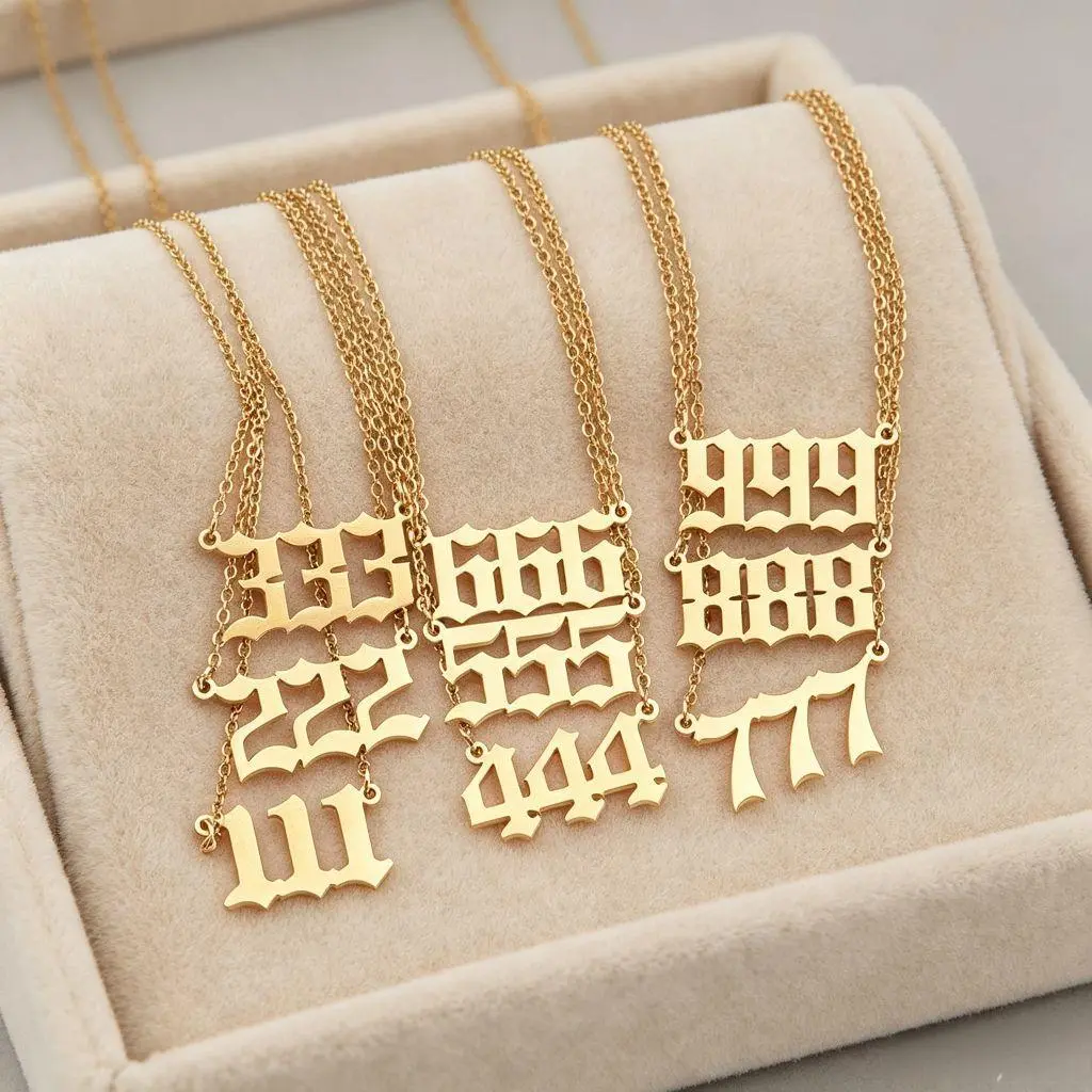 111-999 Lucky Number Pendant Necklace, Golden/Silvery 304L Stainless Steel Angel Number Necklace with Meaningful Card Trendy Chain Festivals, Birthdays, and Special Occasions Party Jewelry