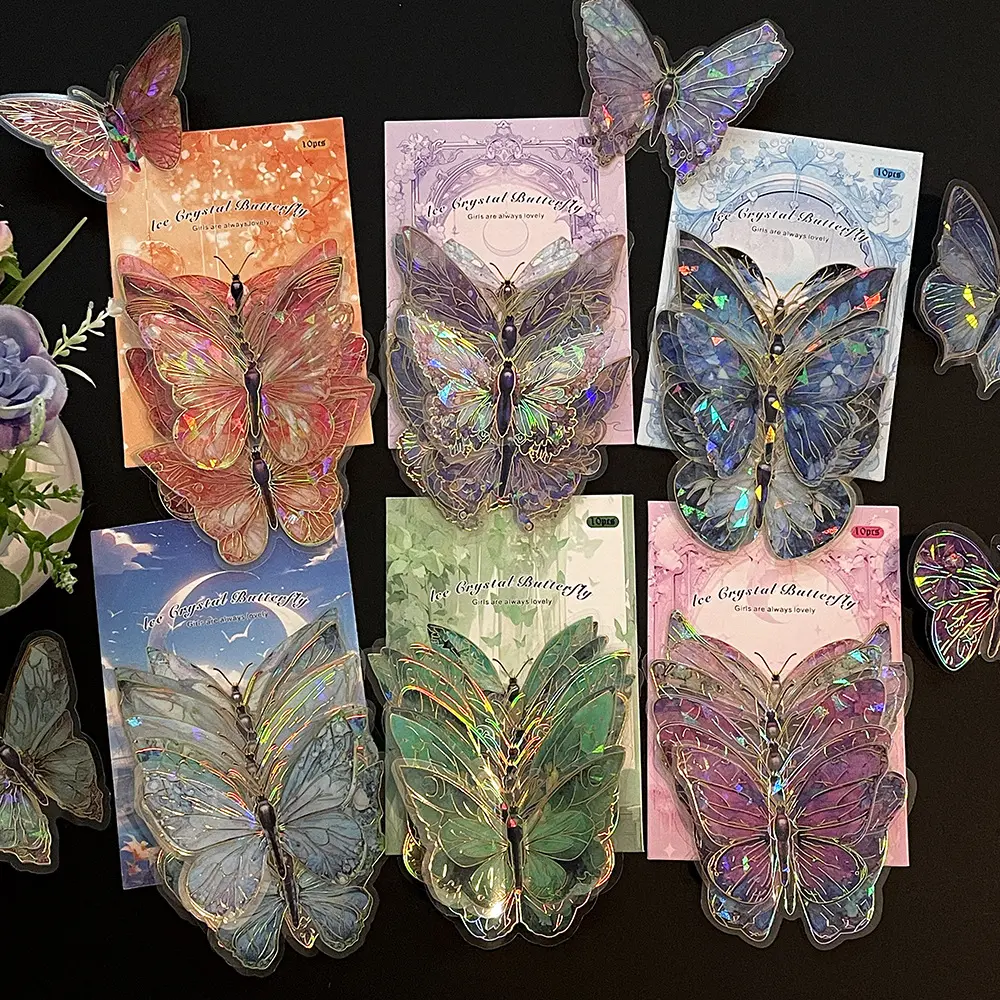 Laser Gold Butterfly Wall Sticker -10 Pack 3D Exquisite PET Retro Decorative DIY Sticker for Bedroom Creative Handmade