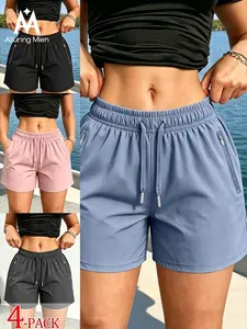 Women's Shorts with Elastic Waist and Drawstring, Dual Side Zip Pockets, Sporty Casual Summer Running Fitness Shopping Wear
