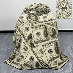 Adjustable Barber Cape with Dollar Bill Print - Waterproof Haircut Cape with Elastic Neck for Salon & Home, Professional Barber Apron, Durable Hair Cutting Cloth for Adults & Kids, Stylist Accessories