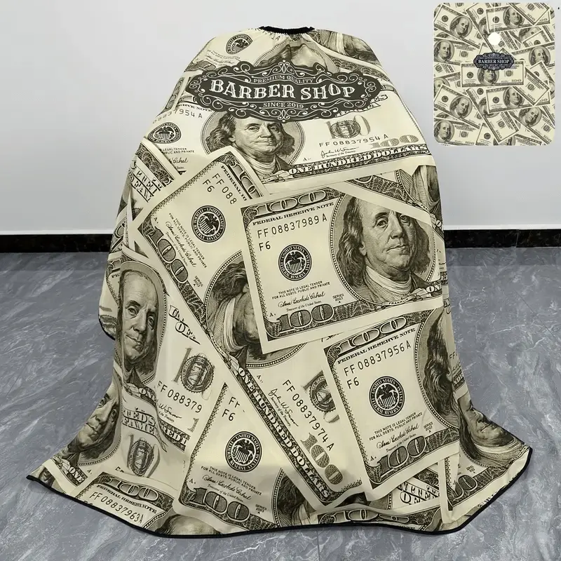 Adjustable Barber Cape with Dollar Bill Print - Waterproof Haircut Cape with Elastic Neck for Salon & Home, Professional Barber Apron, Durable Hair Cutting Cloth for Adults & Kids, Stylist Accessories, Barber Equipment