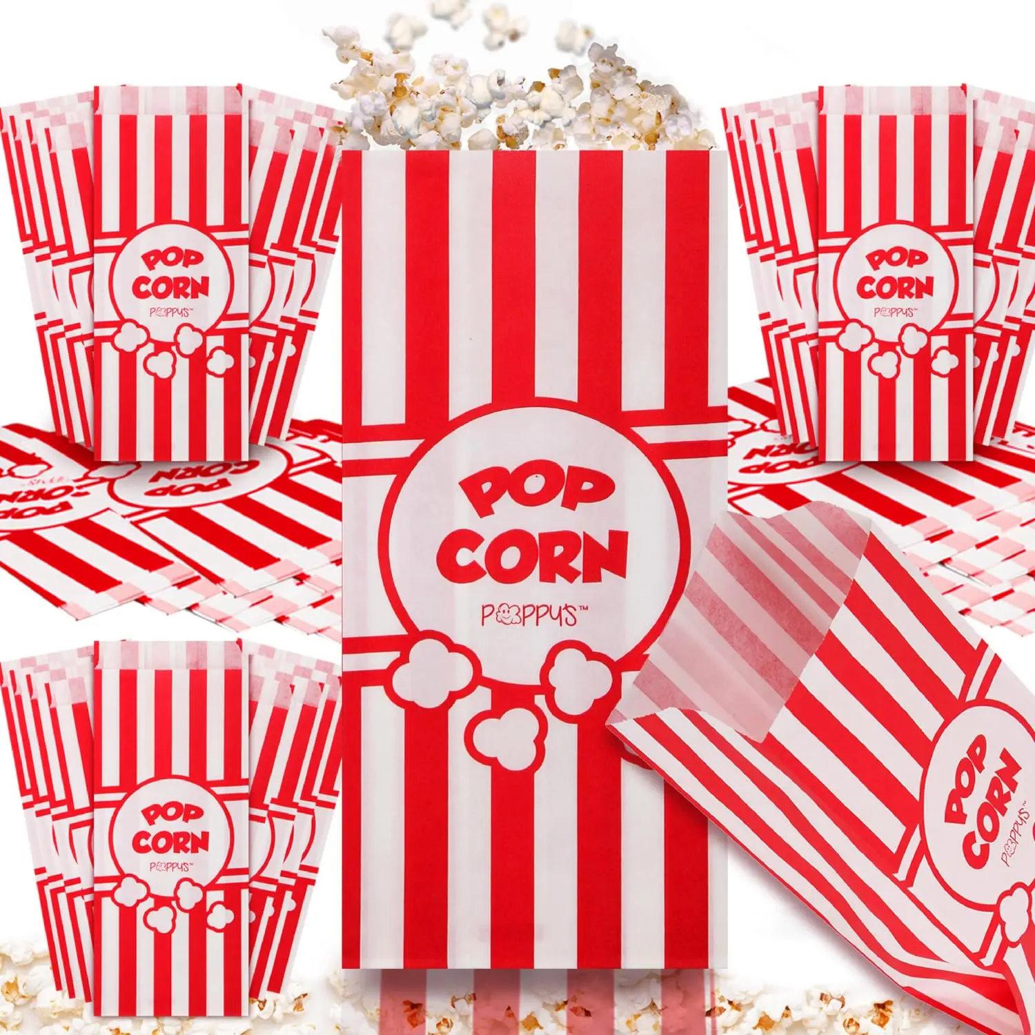 Paper Popcorn Bags - 200 1oz Concession-Grade Bags, Popcorn Machine Accessories for Popcorn Bars, Movie Nights, Concessions