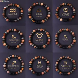 12 Constellation Cross-border Jewelry Bracelets, Capricorn Taurus Themed Tiger's Eye Natural Stone Accessories for Sports & Outdoor Enthusiasts