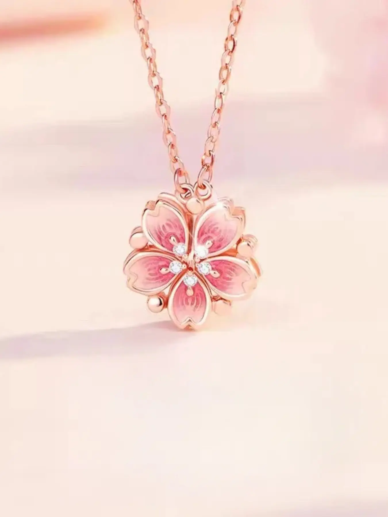 Dual Wear Peach Blossom Necklace for Women, Elegant Magnetic Design Pendant Jewelry, Perfect Gift for Girlfriend, All Seasons Floral Style