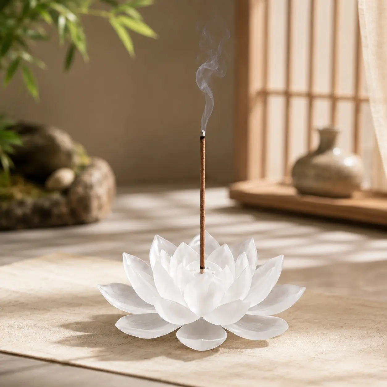Lotus Flower Incense Holder, Minimalist Ceramic Style Burner, Zen Home Decoration, Meditation Room Accessories, Solid Form
