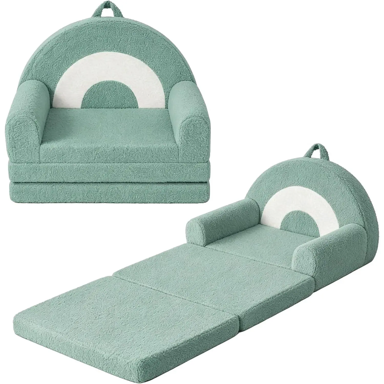 Cute 2-in-1 Padded Toddler Sofa Chair - Fold-Out Lounger, Supportive Foam Comfy Kids Furniture with Washable Cover, Toddler Furniture for Playroom, Ideal Gift for Boys & Girls, Sage Green, Fun Furniture