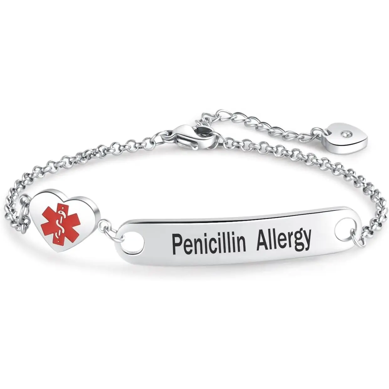 Heart  Alert ID Bracelet for Women    Alert Stainless Steel Adjustable Chain Bracelets