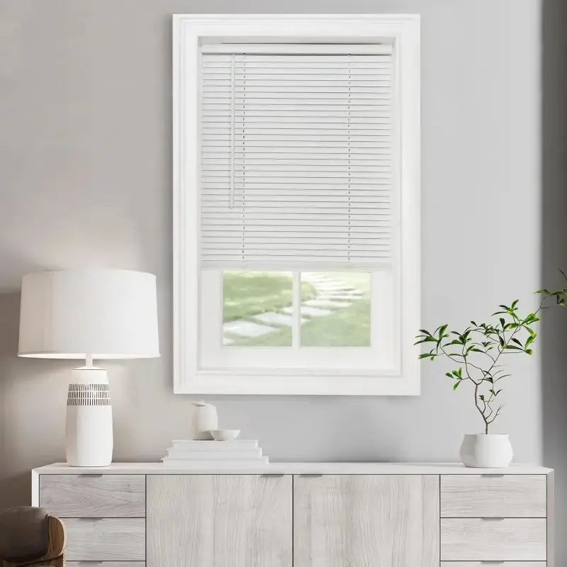 Cordless Rectangular Vinyl Mini Blinds, 23" W x 42" L Pearl White, 1" Slats, Light Filter, Adjustable Tilt Bar for Home Privacy Control