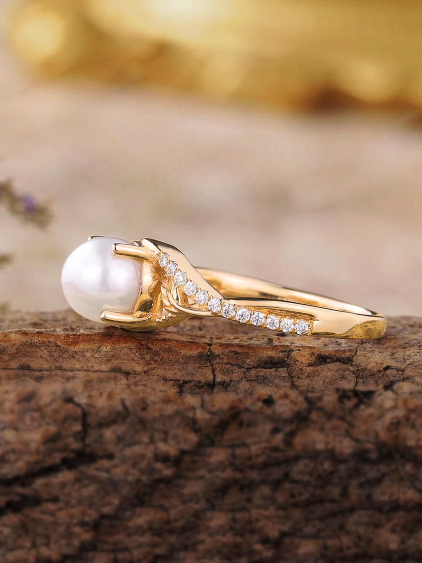 S925 Sterling Silver Faux Pearl Decor Ring, Vintage Palace Style Rhinestone Decor Ring for Women, Trendy All-match & Exquisite Jewelry for Birthday Gift, Statement Rings