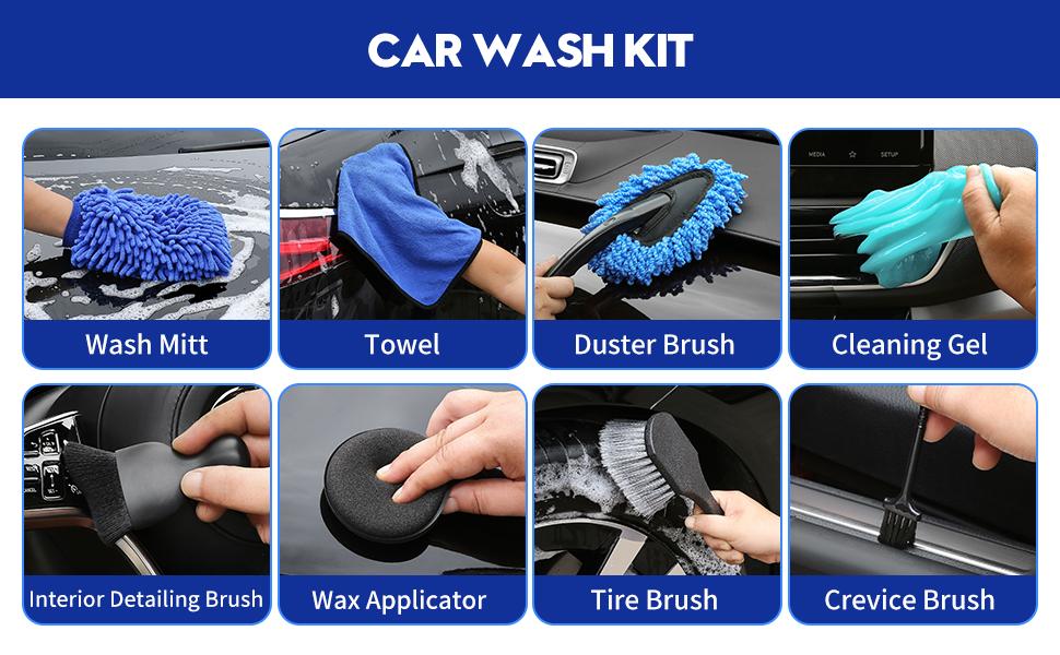 AGS 45Pcs Car Detailing Kit, Car Detailing Brush Set, Car Wash Cleaning Kit, Car Detailing Brushes, Professional Car Care Kit for Interior Exterior Wheels, Blue