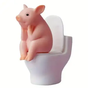 Humorous Pig on Toilet Statue - PVC Bathroom or Desk Decor, Decorative Piece, Tabletop/Wall-Mounted Funny Accent, a Playful Gift for Father's Day & Home Office Decoration, Figurines, Piggy Ornaments