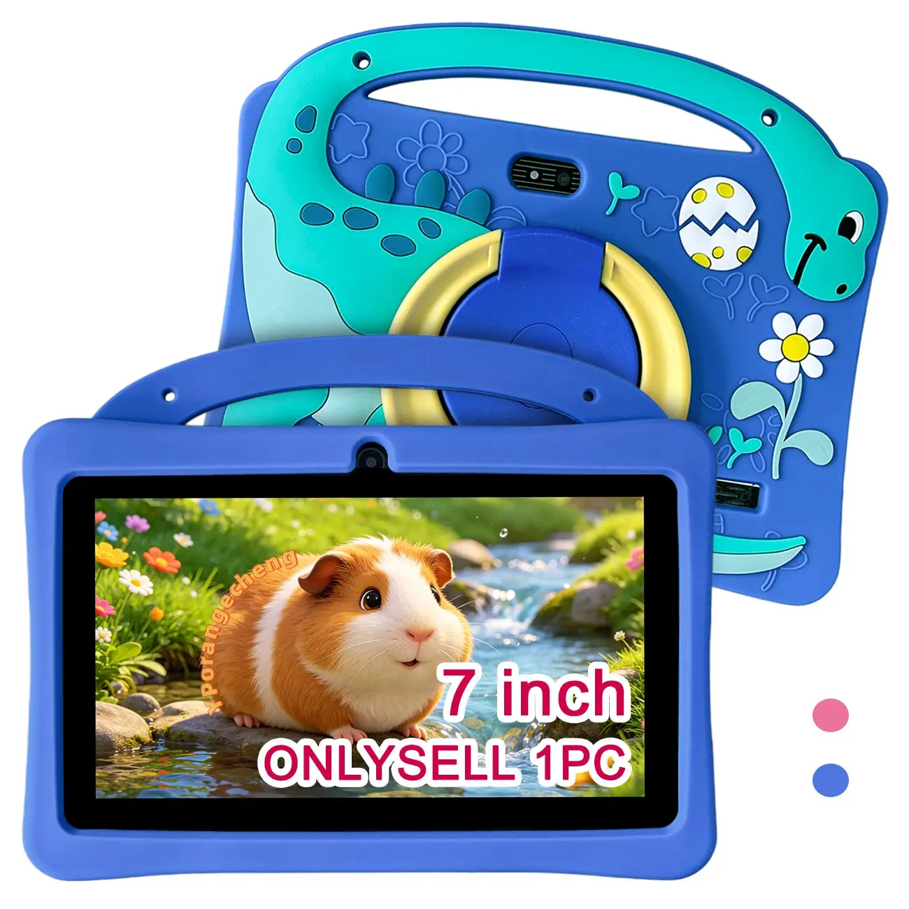 Father's Day Gift 7 Inch Kids Tablet, Android Electronic Tablet, 5G WiFi, HD Screen, Front & Rear Cameras, Full Shockproof Case, Learning & Online Class Tablet for Boys Girls, Pink & Blue, USB Cable Included, No Power Adapter
