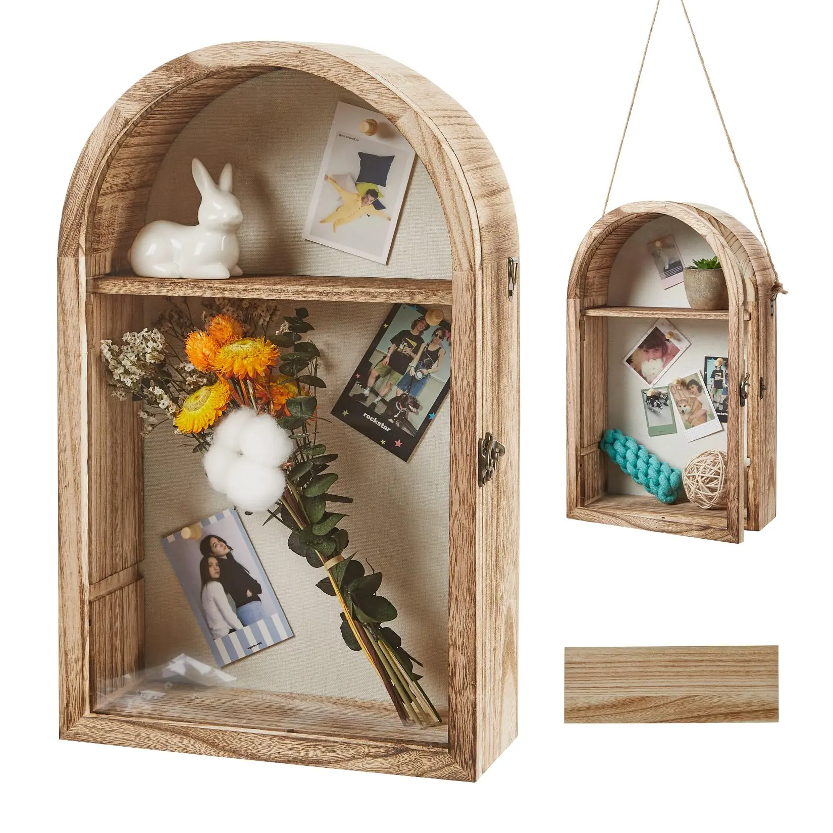 Arched Shadow Box Frame 16.3"X9.8" Picture Frame,Photos Memory Box for Keepsakes, Wooden Shadowbox Display Cases with Removable Shelves