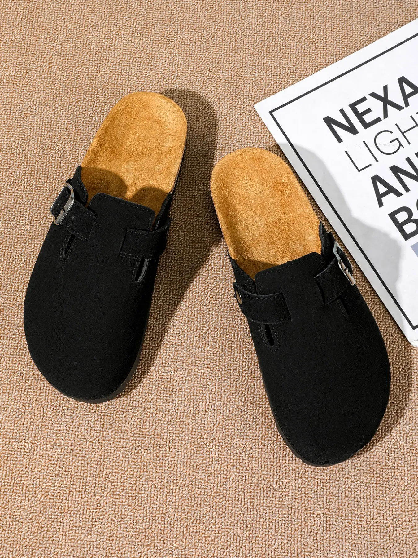 Men's Plus Size Slippers - Comfortable Lining, Thick Non-Slip Rubber Soles, Half-Wrapped Slippers, Stylish Women's Suede Mules, Men's Wooden Sandals with Cork Insoles, Arch Support Outdoor Beach Slippers for Home Wear
