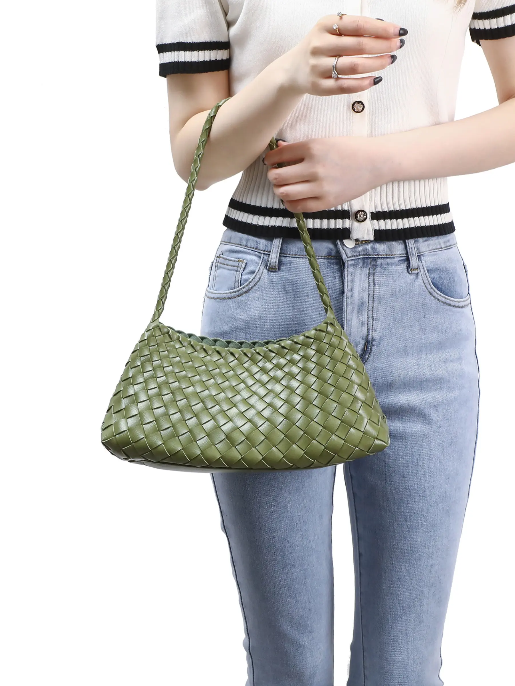 Trendy Single Shoulder Crossbody Bag, Casual Women's Woven Basket Handbag, Stylish Personality Bucket Bag, Online