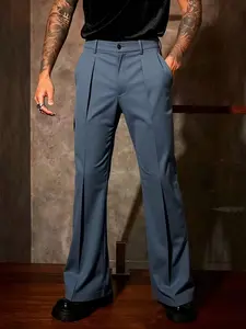 Men's Micro Flare Casual Pants, Fashion Comfort with Back Pockets, Loose Outdoor Long Pants, Versatility Streetwear, Light Business Suit Piece, Classy Casual Trousers